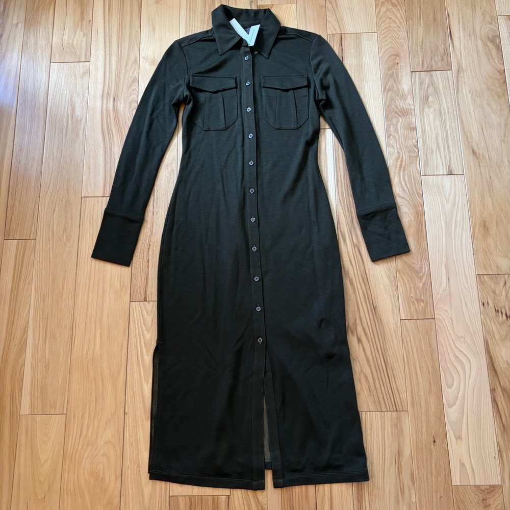 NEW Banana Republic Long Sleeve Sartorial Green Button Front Dress